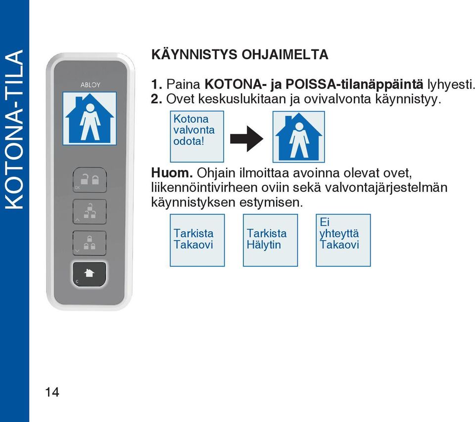 Ohjain ilmoittaa avoinna olevat ovet, liikennöintivirheen oviin sekä