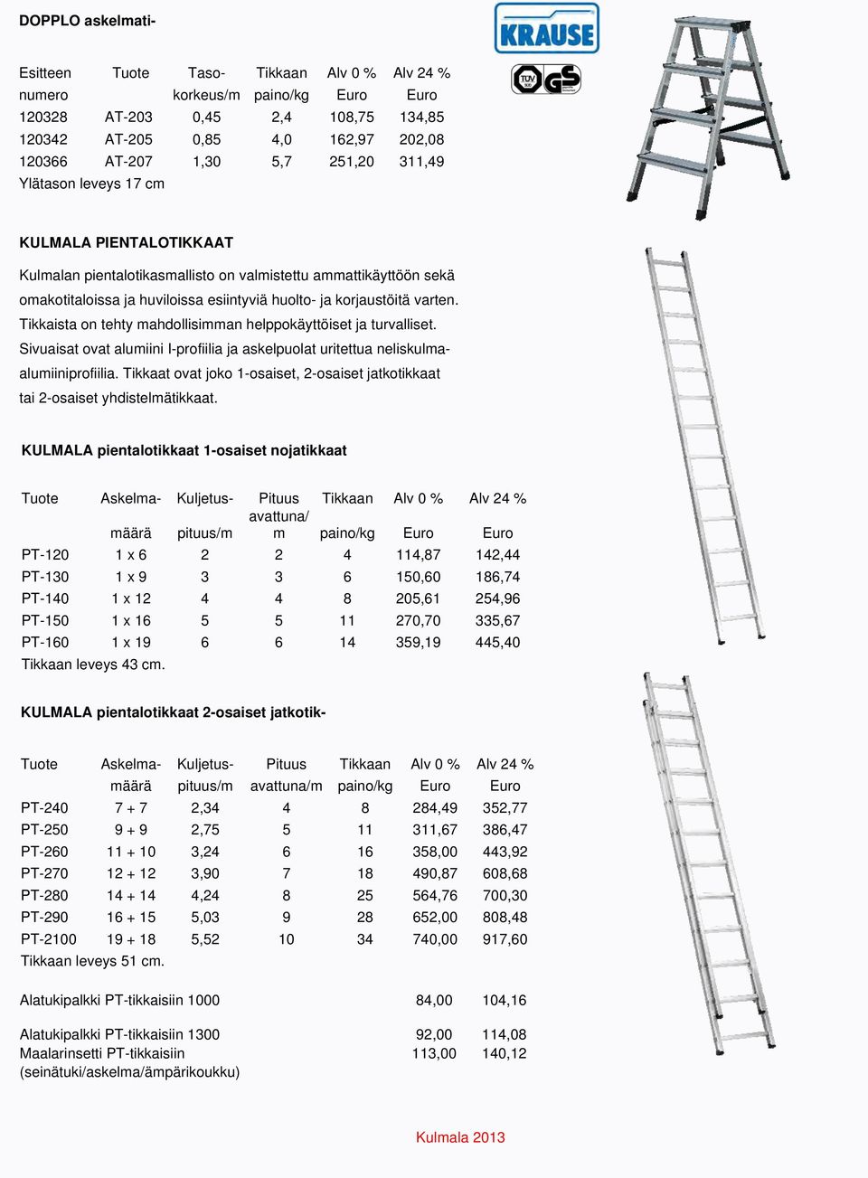 Tikkaista on tehty mahdollisimman helppokäyttöiset ja turvalliset. Sivuaisat ovat alumiini I-profiilia ja askelpuolat uritettua neliskulmaalumiiniprofiilia.