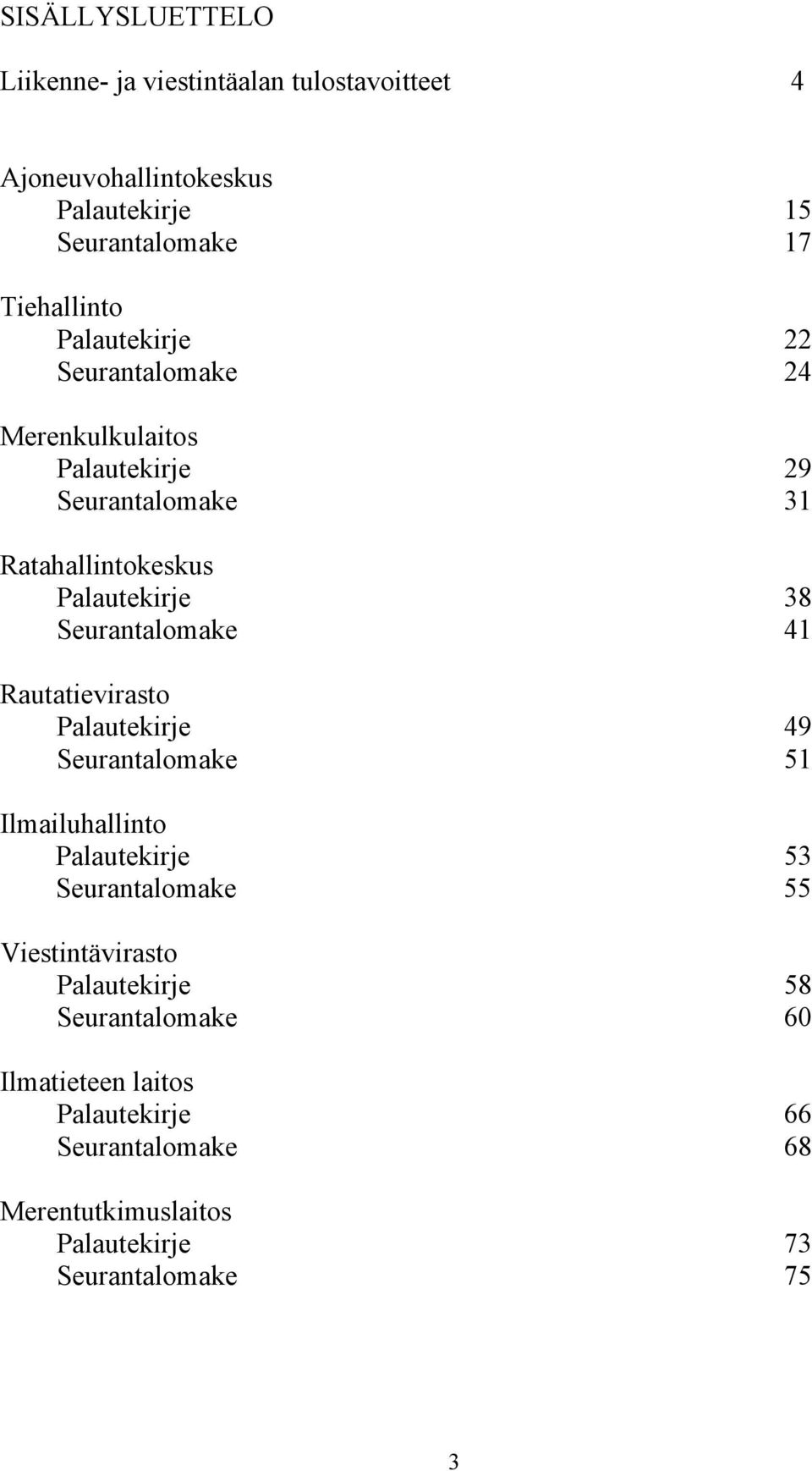 Seurantalomake 41 Rautatievirasto Palautekirje 49 Seurantalomake 51 Ilmailuhallinto Palautekirje 53 Seurantalomake 55