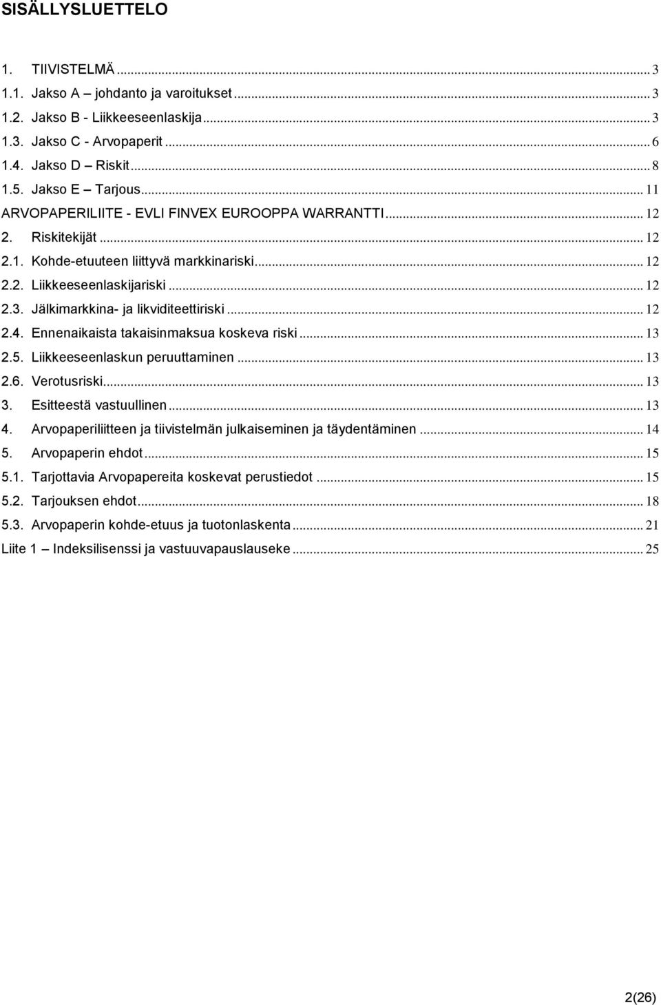 Jälkimarkkina- ja likviditeettiriski... 12 2.4. Ennenaikaista takaisinmaksua koskeva riski... 13 2.5. Liikkeeseenlaskun peruuttaminen... 13 2.6. Verotusriski... 13 3. Esitteestä vastuullinen... 13 4.