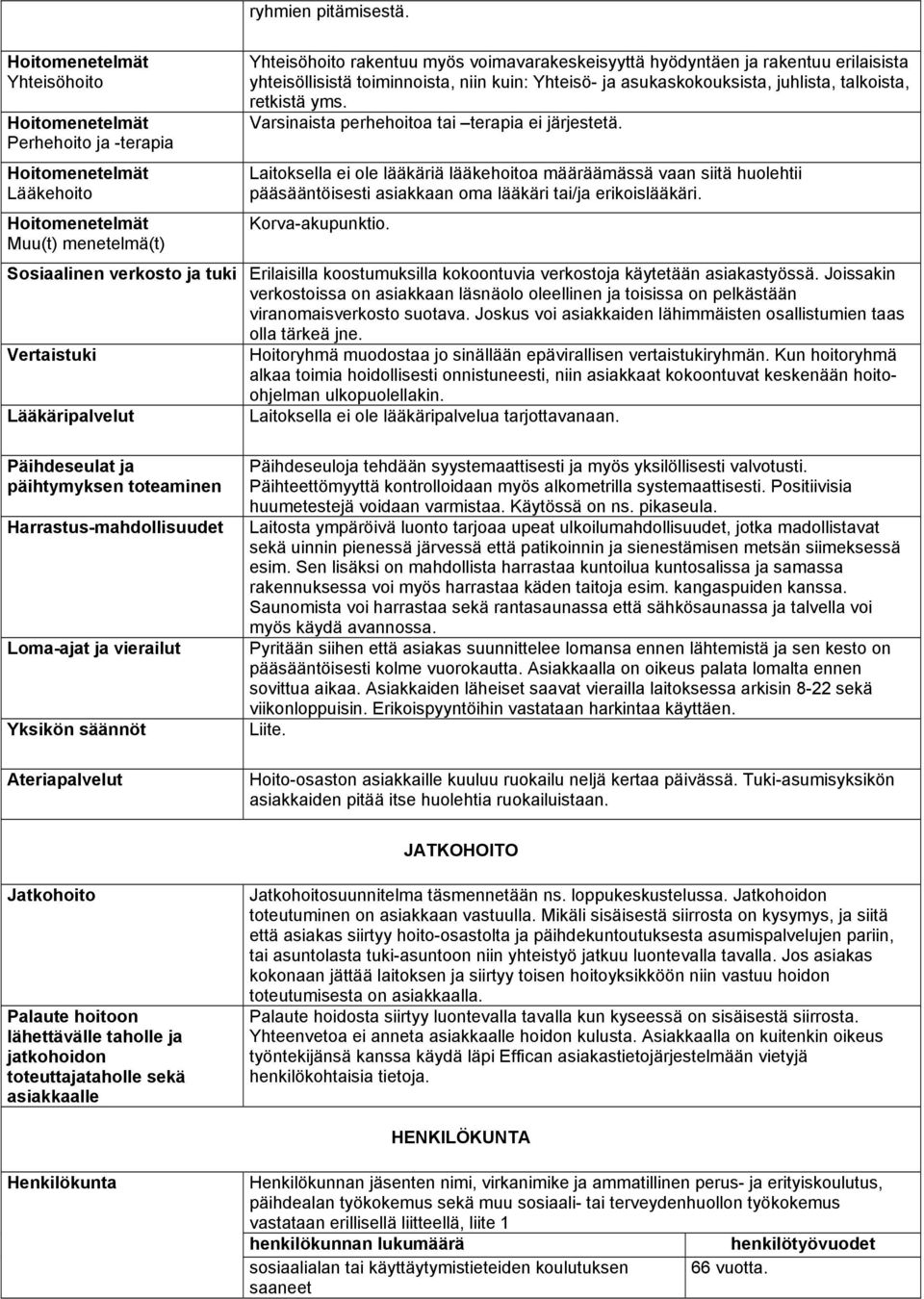 Yhteisö- ja asukaskokouksista, juhlista, talkoista, retkistä yms. Varsinaista perhehoitoa tai terapia ei järjestetä.