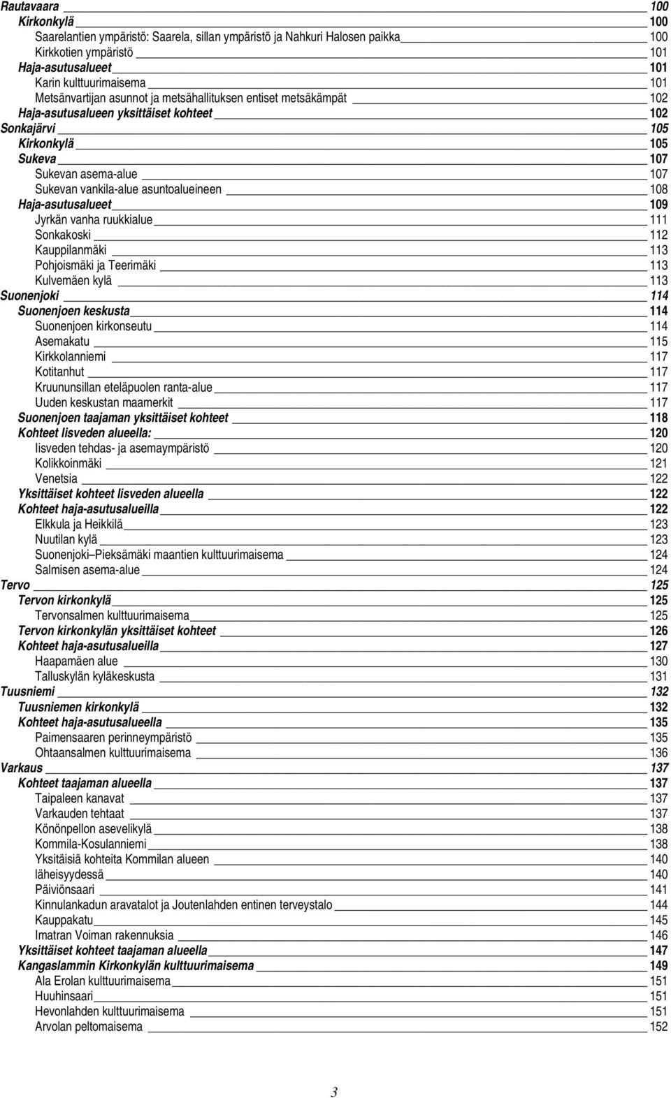 Haja-asutusalueet 109 Jyrkän vanha ruukkialue 111 Sonkakoski 112 Kauppilanmäki 113 Pohjoismäki ja Teerimäki 113 Kulvemäen kylä 113 Suonenjoki 114 Suonenjoen keskusta 114 Suonenjoen kirkonseutu 114