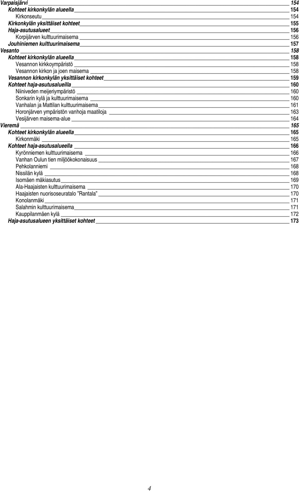 meijeriympäristö 160 Sonkarin kylä ja kulttuurimaisema 160 Vanhalan ja Mattilan kulttuurimaisema 161 Horonjärven ympäristön vanhoja maatiloja 163 Vesijärven maisema-alue 164 Vieremä 165 Kohteet