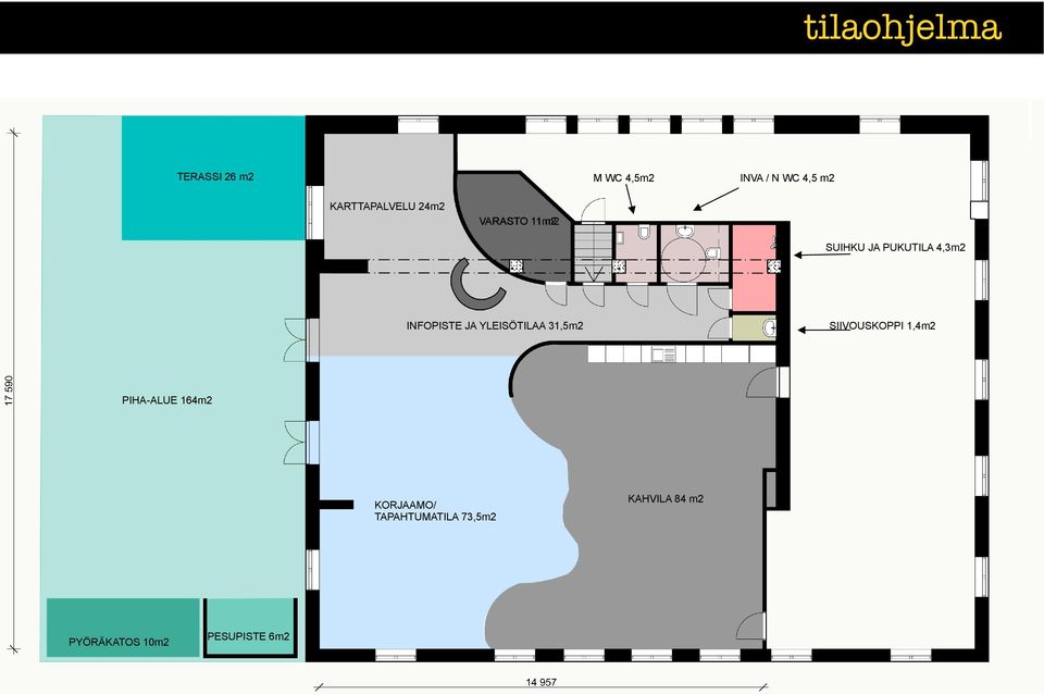 INFOPISTE JA YLEISÖTILAA 31,5m2 SIIVOUSKOPPI 1,4m2 PIHA-ALUE