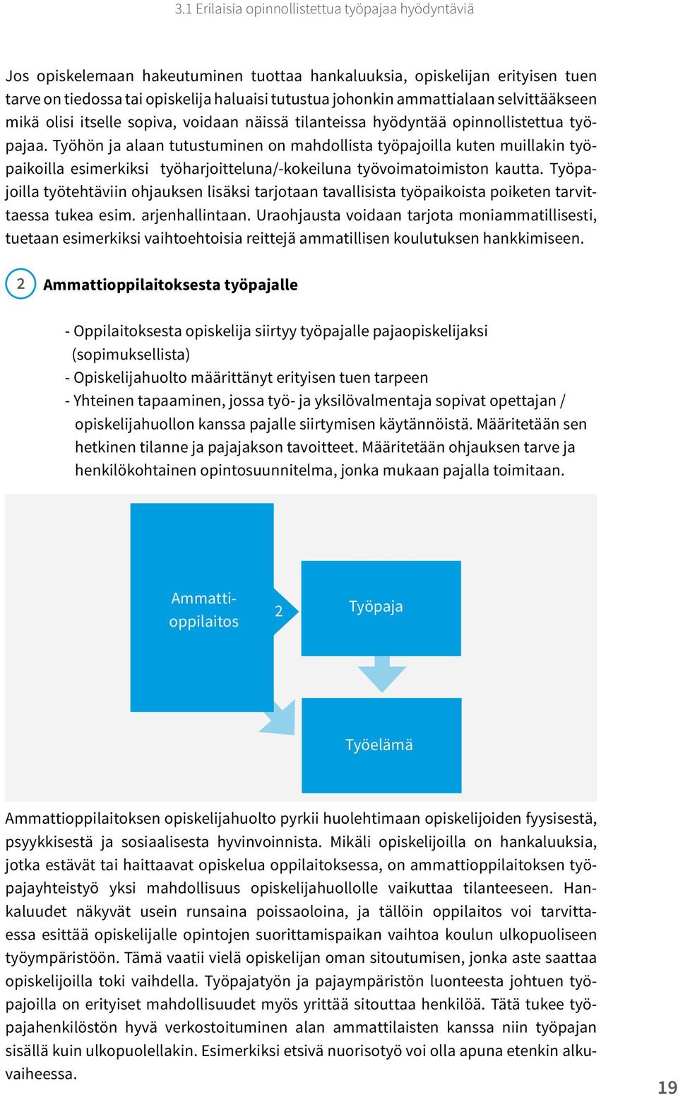 Työhön ja alaan tutustuminen on mahdollista työpajoilla kuten muillakin työpaikoilla esimerkiksi työharjoitteluna/-kokeiluna työvoimatoimiston kautta.