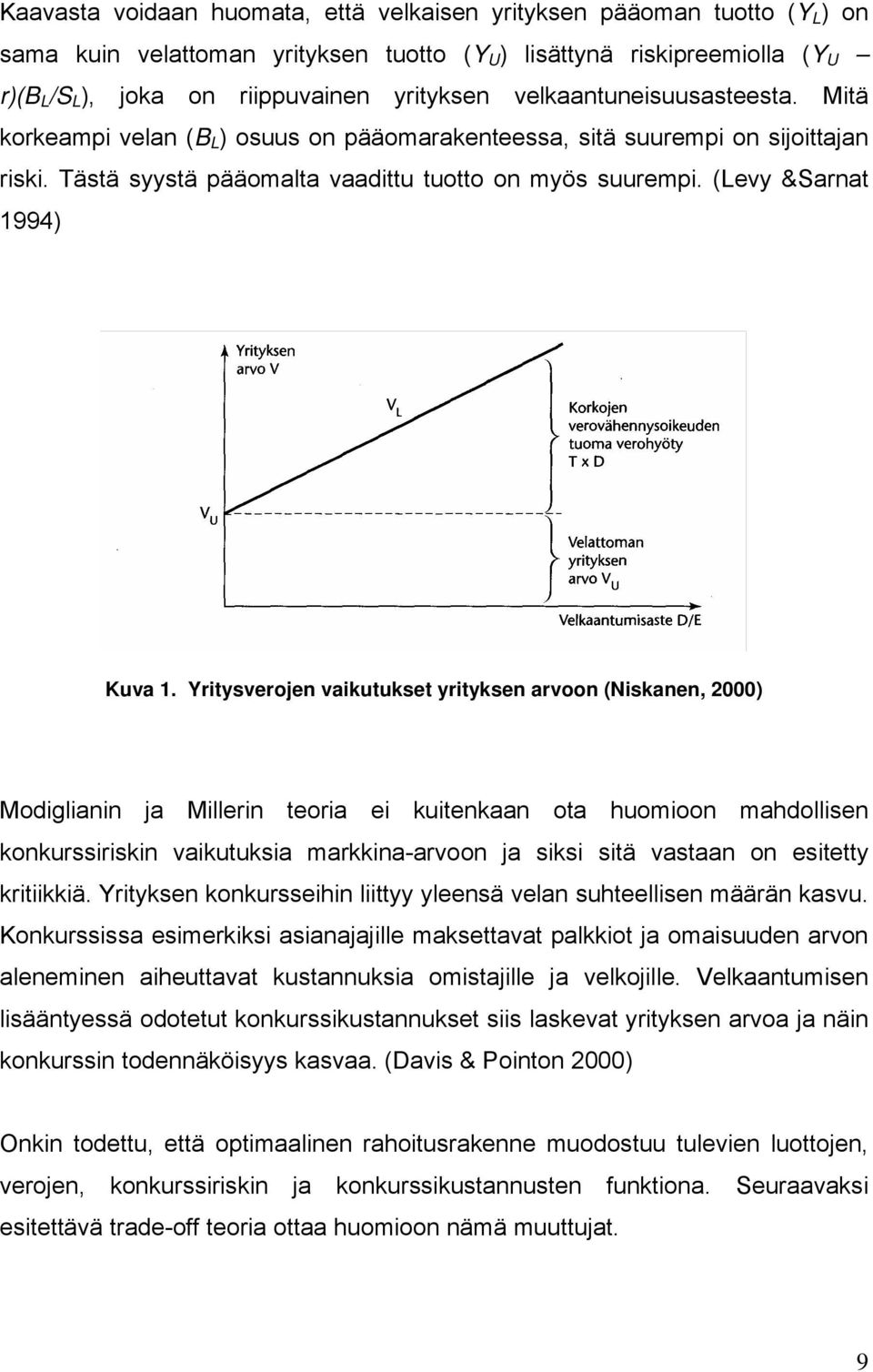 Yritysverojen vaikutukset yrityksen arvoon (iskanen, 2000) Modiglianin ja Millerin teoria ei kuitenkaan ota huomioon mahdollisen konkurssiriskin vaikutuksia markkina-arvoon ja siksi sitä vastaan on