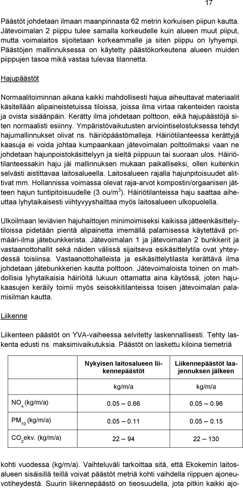 Päästöjen mallinnuksessa on käytetty päästökorkeutena alueen muiden piippujen tasoa mikä vastaa tulevaa tilannetta.