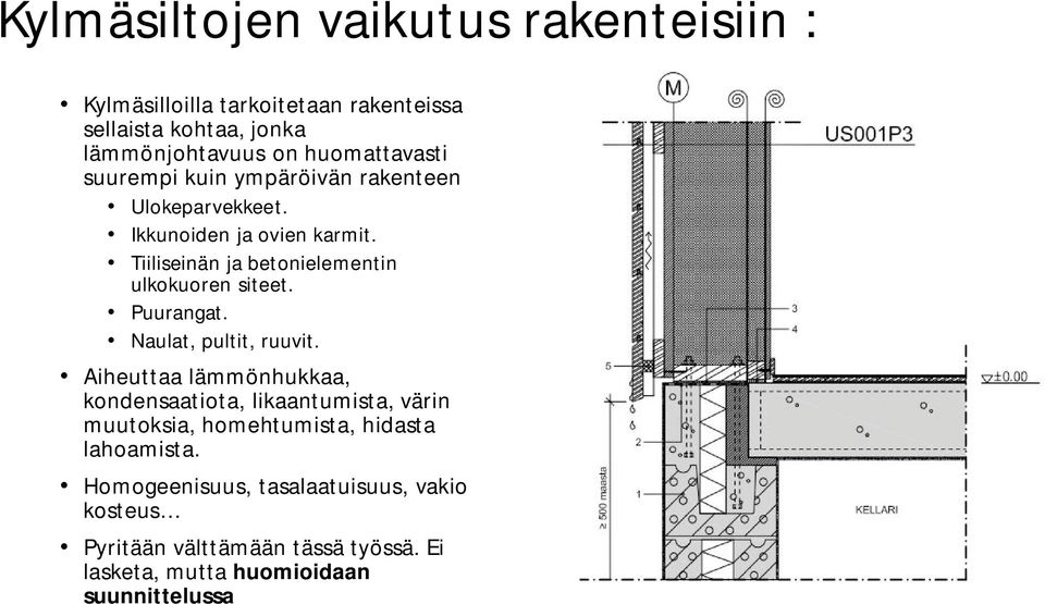 Tiiliseinän ja betonielementin ulkokuoren siteet. Puurangat. Naulat, pultit, ruuvit.