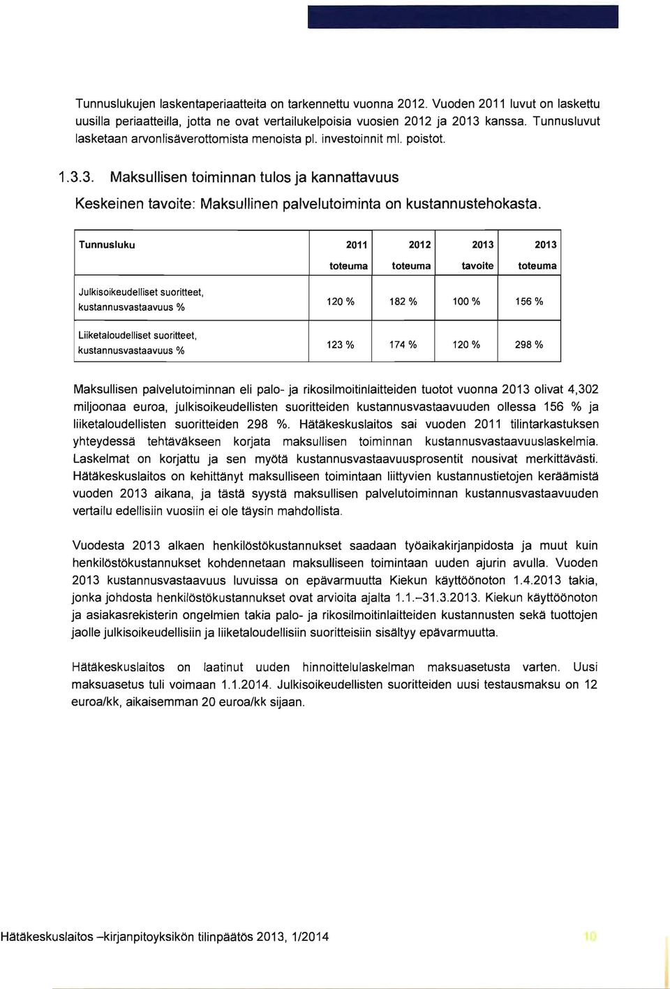 3. Maksullisen toiminnan tulos ja kannattavuus Keskeinen tavoite: Maksullinen palvelutoiminta on kustannustehokasta.