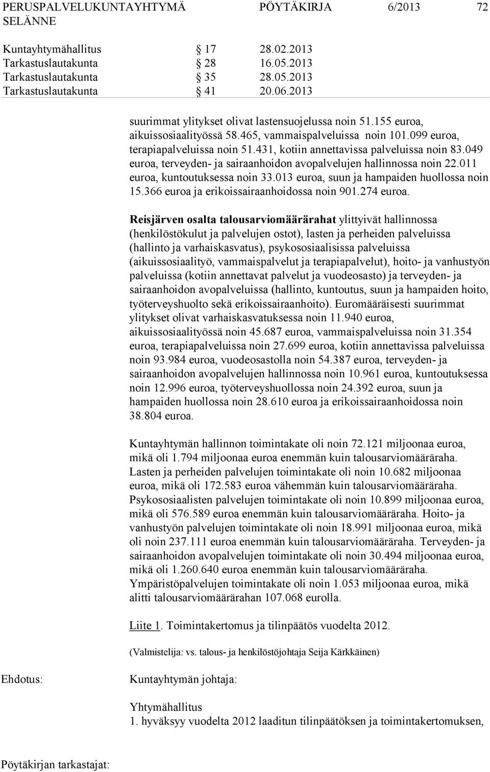 431, kotiin annettavissa palveluissa noin 83.049 euroa, terveyden- ja sairaanhoidon avopalvelujen hallinnossa noin 22.011 euroa, kuntoutuksessa noin 33.013 euroa, suun ja hampaiden huollossa noin 15.