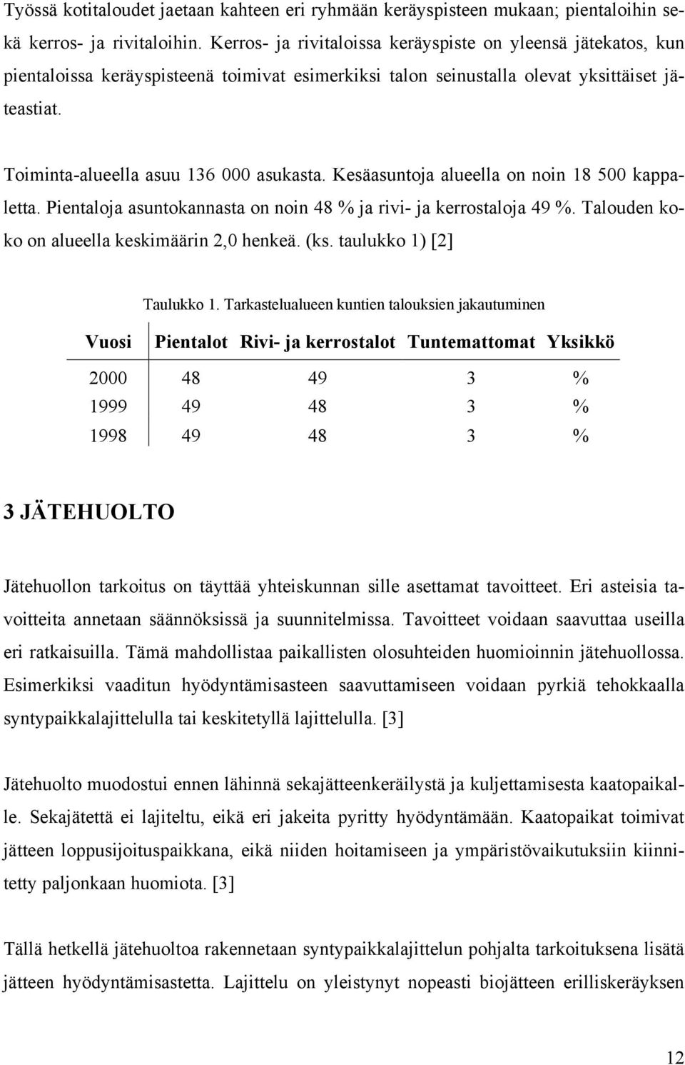 Kesäasuntoja alueella on noin 18 500 kappaletta. Pientaloja asuntokannasta on noin 48 % ja rivi- ja kerrostaloja 49 %. Talouden koko on alueella keskimäärin 2,0 henkeä. (ks.