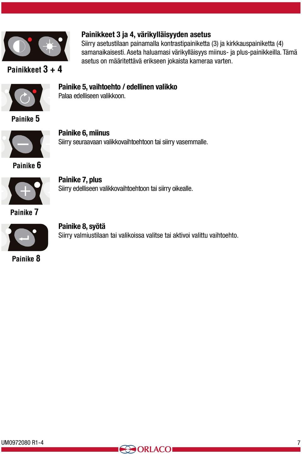 5 Painike 5 6 Painike 6 Painike 7 Painike 5 Painike 6 Painike 7 Painike 8 Painike 5, vaihtoehto / edellinen valikko Palaa edelliseen valikkoon.