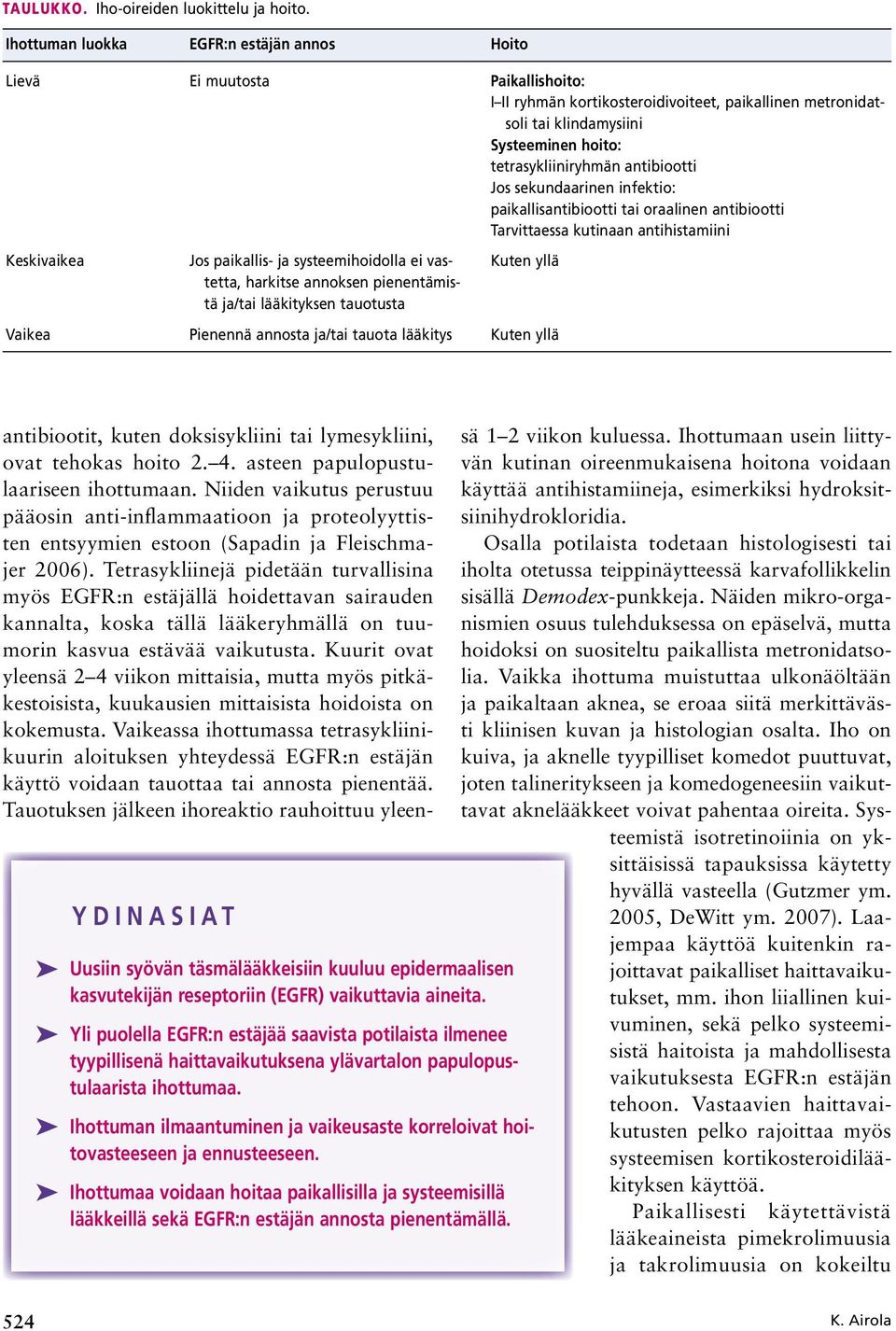 antibiootti Jos sekundaarinen infektio: paikallisantibiootti tai oraalinen antibiootti Tarvittaessa kutinaan antihistamiini Keskivaikea Jos paikallis- ja systeemihoidolla ei vastetta, harkitse