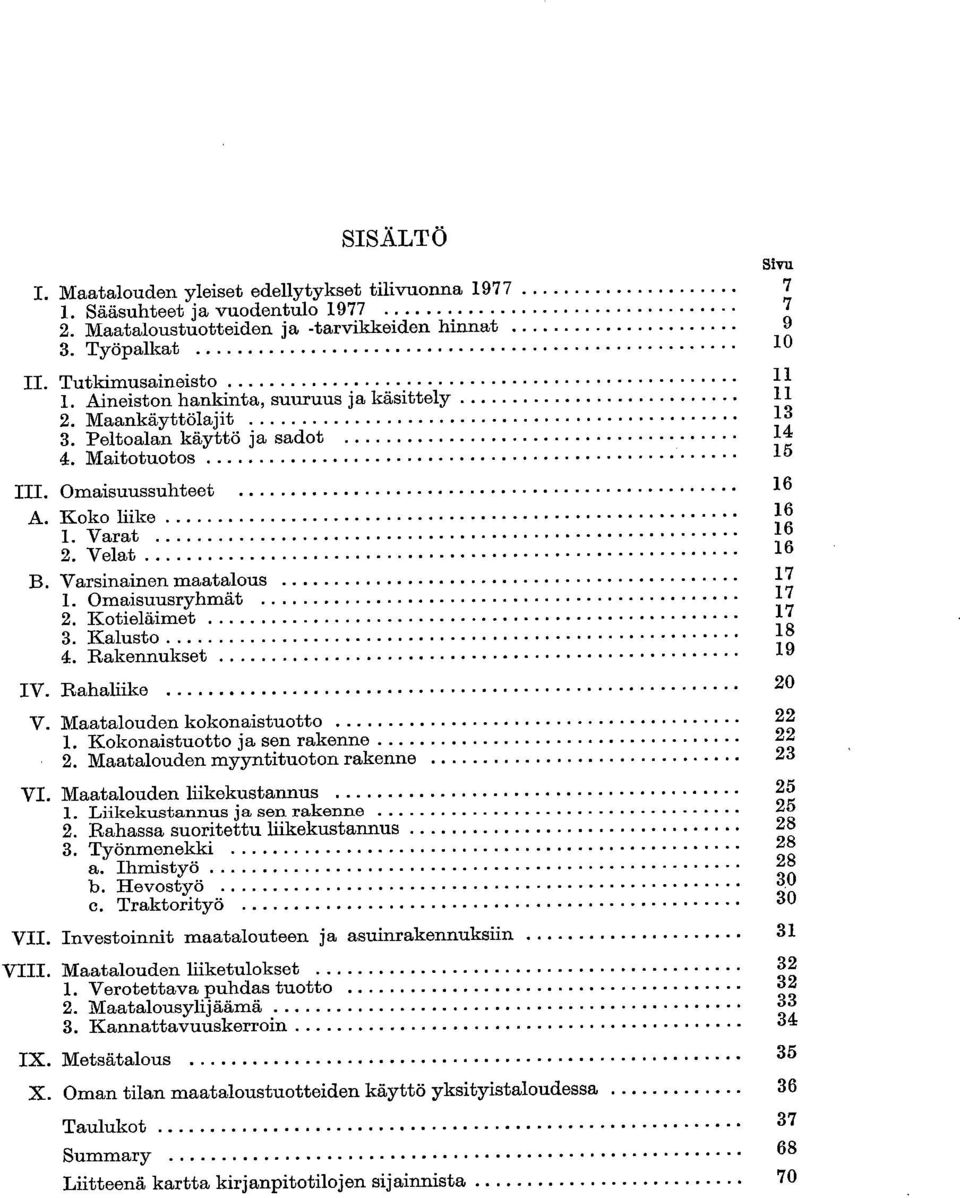 Varsinainen maatalous 17 Omaisuusryhmät 17 Kotieläimet 17 Kalusto 18 Rakennukset 19 IV. Rahaliike V.