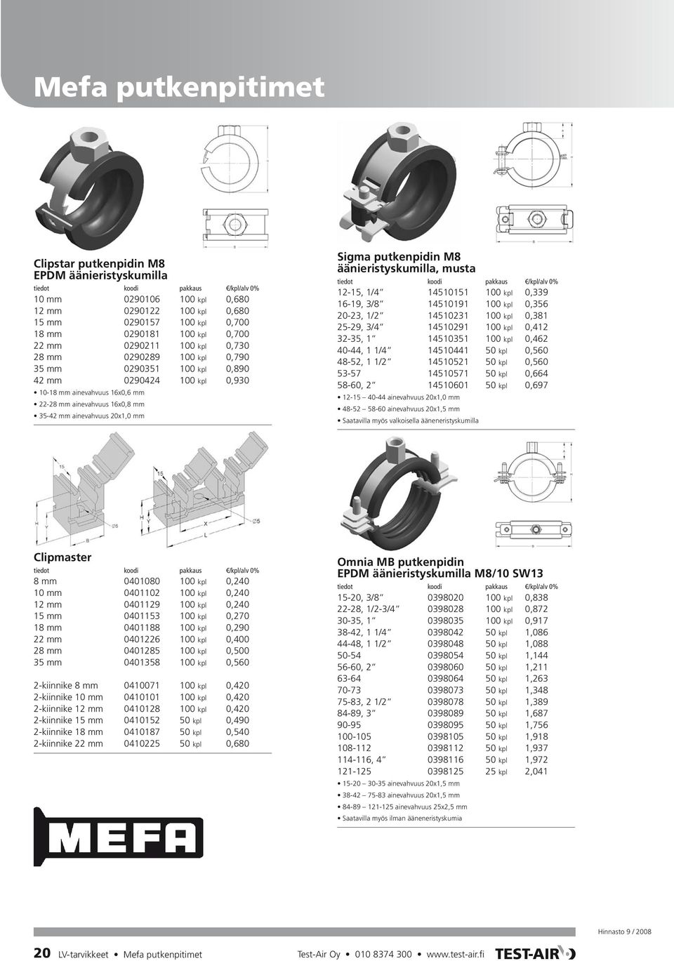 putkenpidin M8 äänieristyskumilla, musta 12-15, 1/4 14510151 100 kpl 0,339 16-19, 3/8 14510191 100 kpl 0,356 20-23, 1/2 14510231 100 kpl 0,381 25-29, 3/4 14510291 100 kpl 0,412 32-35, 1 14510351 100