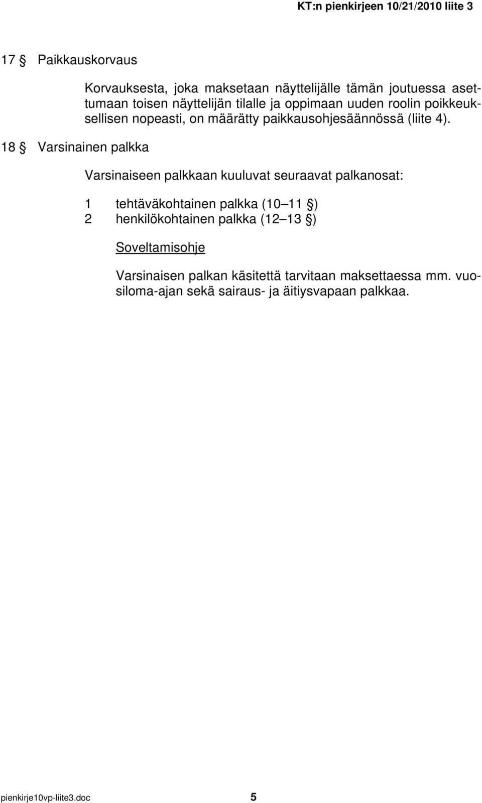 Varsinaiseen palkkaan kuuluvat seuraavat palkanosat: 1 tehtäväkohtainen palkka (10 11 ) 2 henkilökohtainen palkka (12 13 )