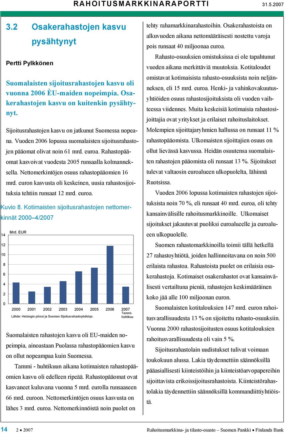 Rahastopääomat kasvoivat vuodesta 2005 runsaalla kolmanneksella. Nettomerkintöjen osuus rahastopääomien 16 mrd. euron kasvusta oli keskeinen, uusia rahastosijoituksia tehtiin runsaat 12 mrd. euroa.