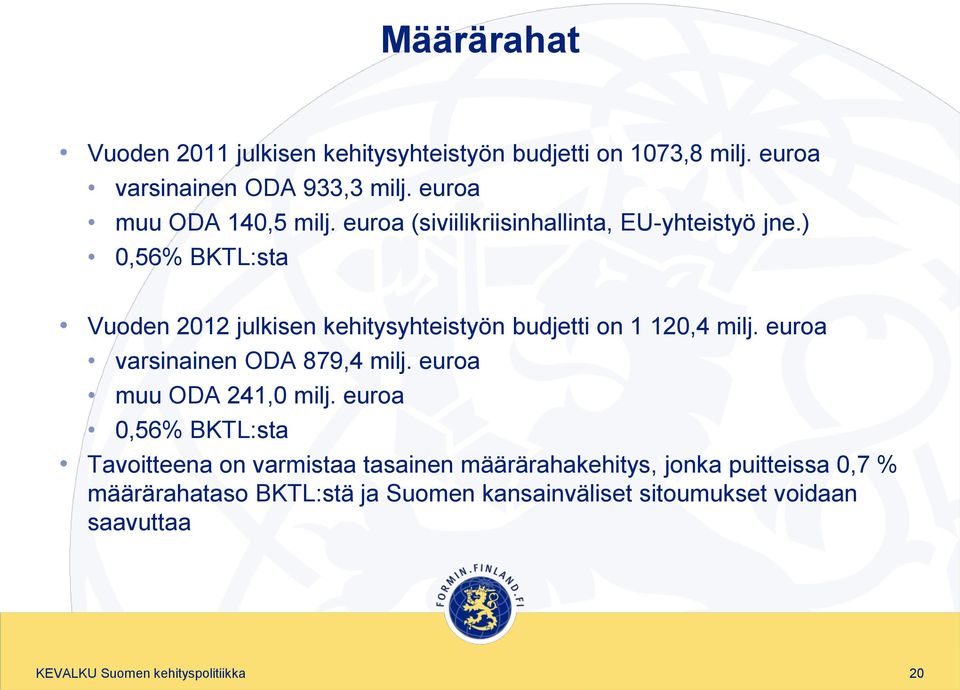 euroa varsinainen ODA 879,4 milj. euroa muu ODA 241,0 milj.