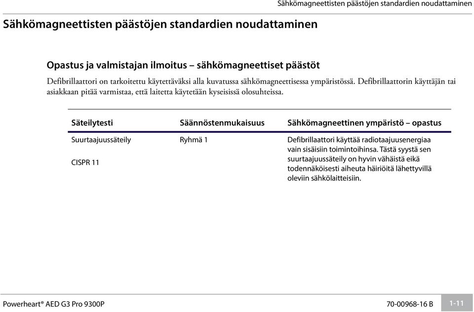 Defibrillaattorin käyttäjän tai asiakkaan pitää varmistaa, että laitetta käytetään kyseisissä olosuhteissa.