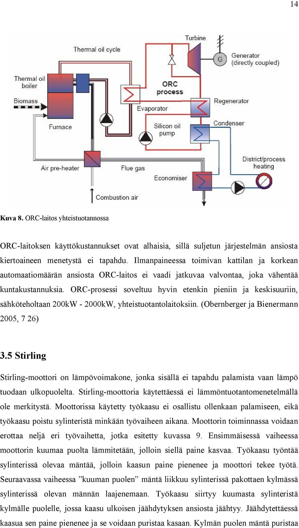 ORC-prosessi soveltuu hyvin etenkin pieniin ja keskisuuriin, sähköteholtaan 200kW - 2000kW, yhteistuotantolaitoksiin. (Obernberger ja Bienermann 2005, 7 26) 3.