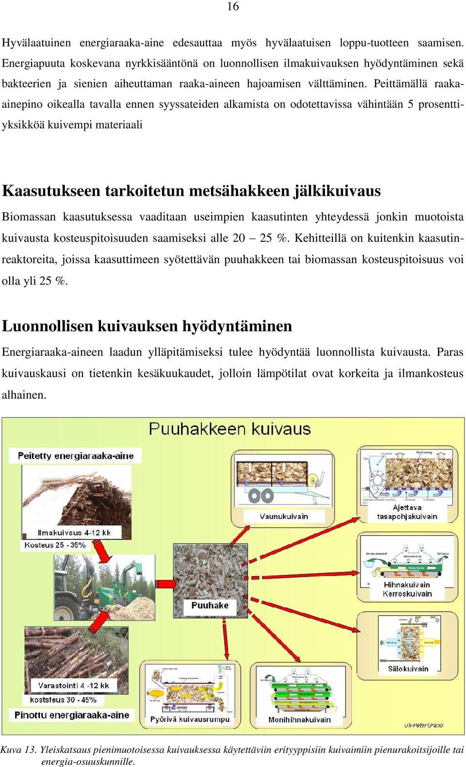 Peittämällä raakaainepino oikealla tavalla ennen syyssateiden alkamista on odotettavissa vähintään 5 prosenttiyksikköä kuivempi materiaali Kaasutukseen tarkoitetun metsähakkeen jälkikuivaus Biomassan