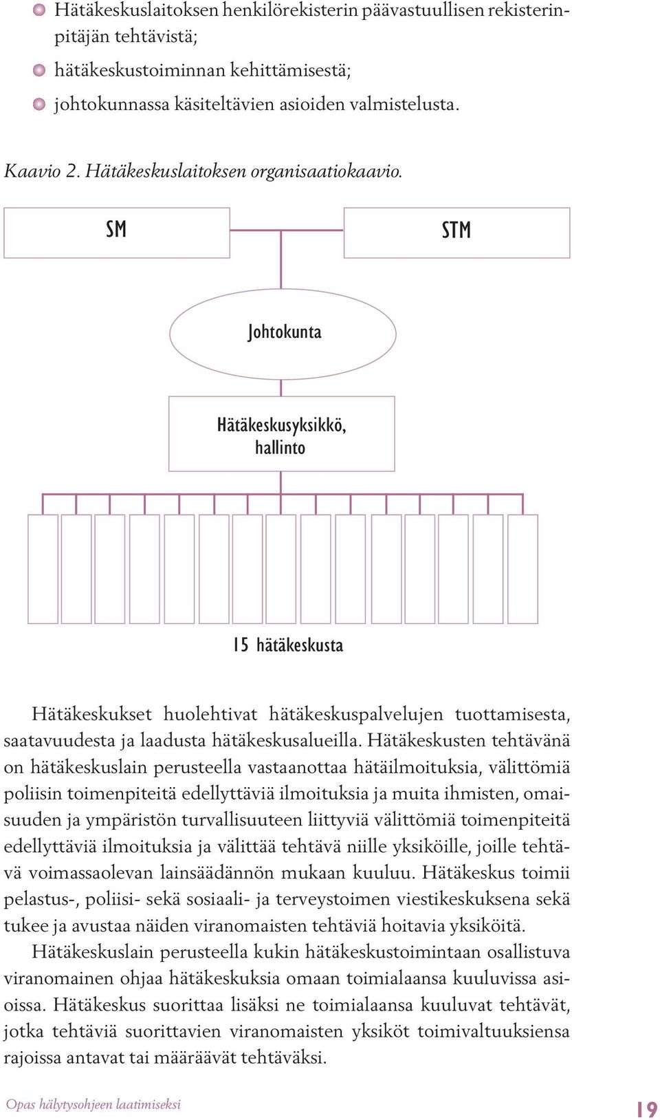 SM STM Johtokunta Hätäkeskusyksikkö, hallinto 15 hätäkeskusta Hätäkeskukset huolehtivat hätäkeskuspalvelujen tuottamisesta, saatavuudesta ja laadusta hätäkeskusalueilla.