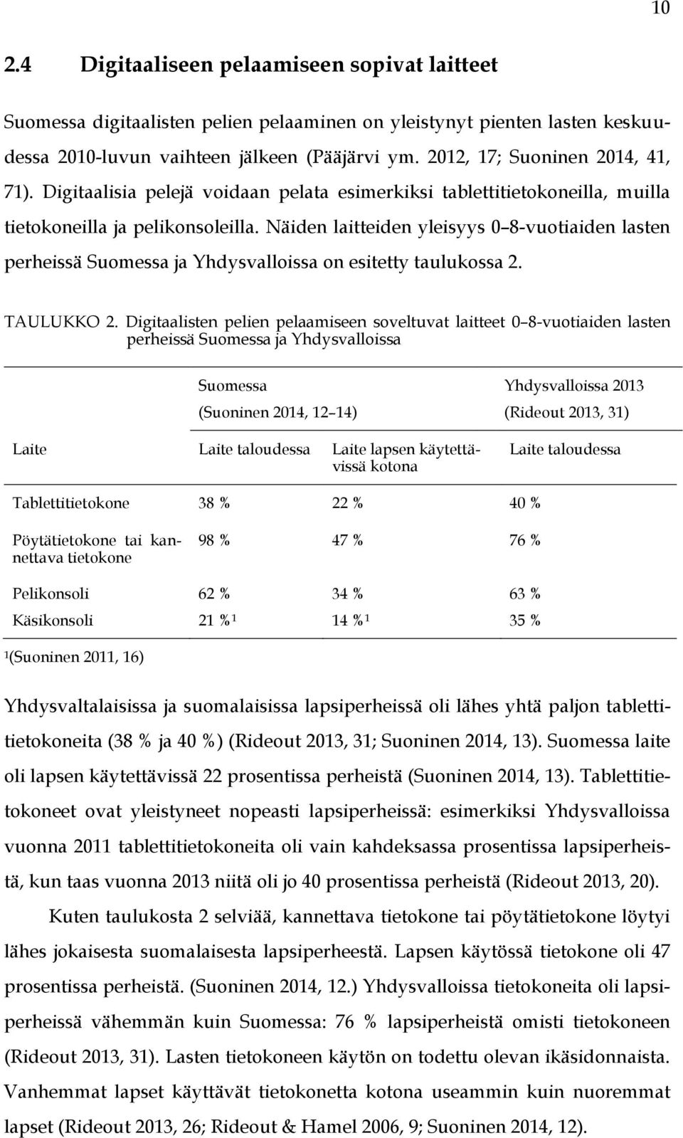 Näiden laitteiden yleisyys 0 8-vuotiaiden lasten perheissä Suomessa ja Yhdysvalloissa on esitetty taulukossa 2. TAULUKKO 2.