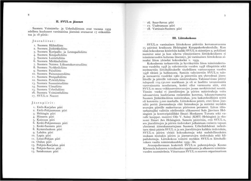 Suomen yrkkeilyliitto 9 Suomen Painiliitto. Suomen Painonnostoliitto II. Suomen Pesäpalloliitto. Suomen Pyöräilyliitto 13 Suomen Suunnistusliitto 14 Suomen Uimaliitto 15 Suomen Urheiluliitto 16.