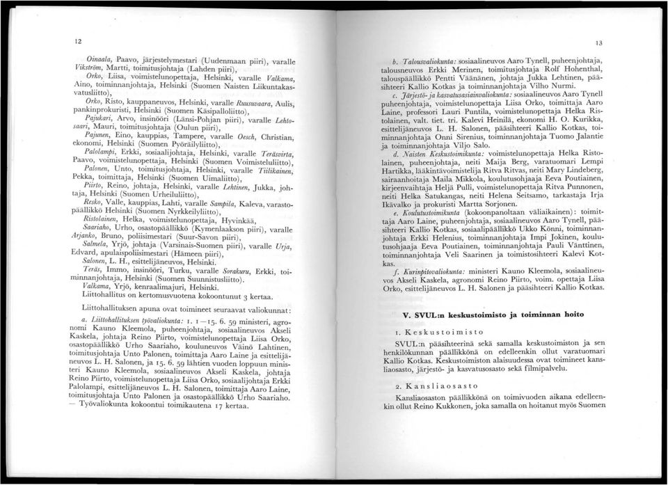 Lehtosaari, Mauri, toimitusjohtaja (Oulun piiri), Pajunen, Eino, kauppias, Tampere, varalle Oesch Christian ekonomi, H~lsinki (Suomen Pyöräilyliitto), ', Palolampz, Erkki, sosiaalijohtaja,, varalle