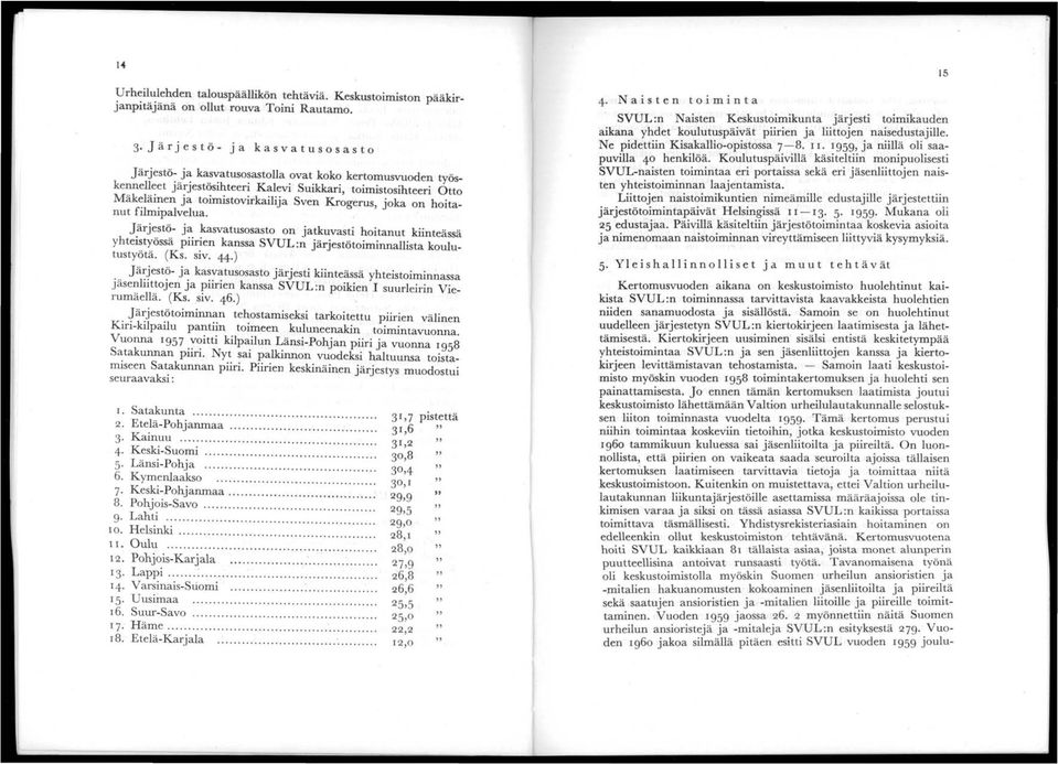 ~asvatusosasto on jatkuvasti hoitanut kiinteässä yhteistyossa pllnen kanssa SVUL:n järjestötoiminnallista koulutustyötä. (Ks. siv. 44.) '.. Jä~Jest?