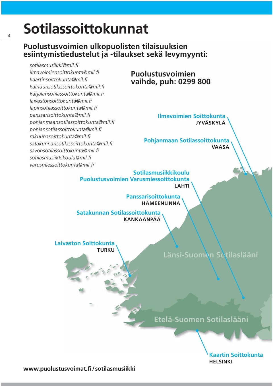 fi pohjansotilassoittokunta@mil.fi rakuunasoittokunta@mil.fi satakunnansotilassoittokunta@mil.fi savonsotilassoittokunta@mil.fi sotilasmusiikkikoulu@mil.fi varusmiessoittokunta@mil.