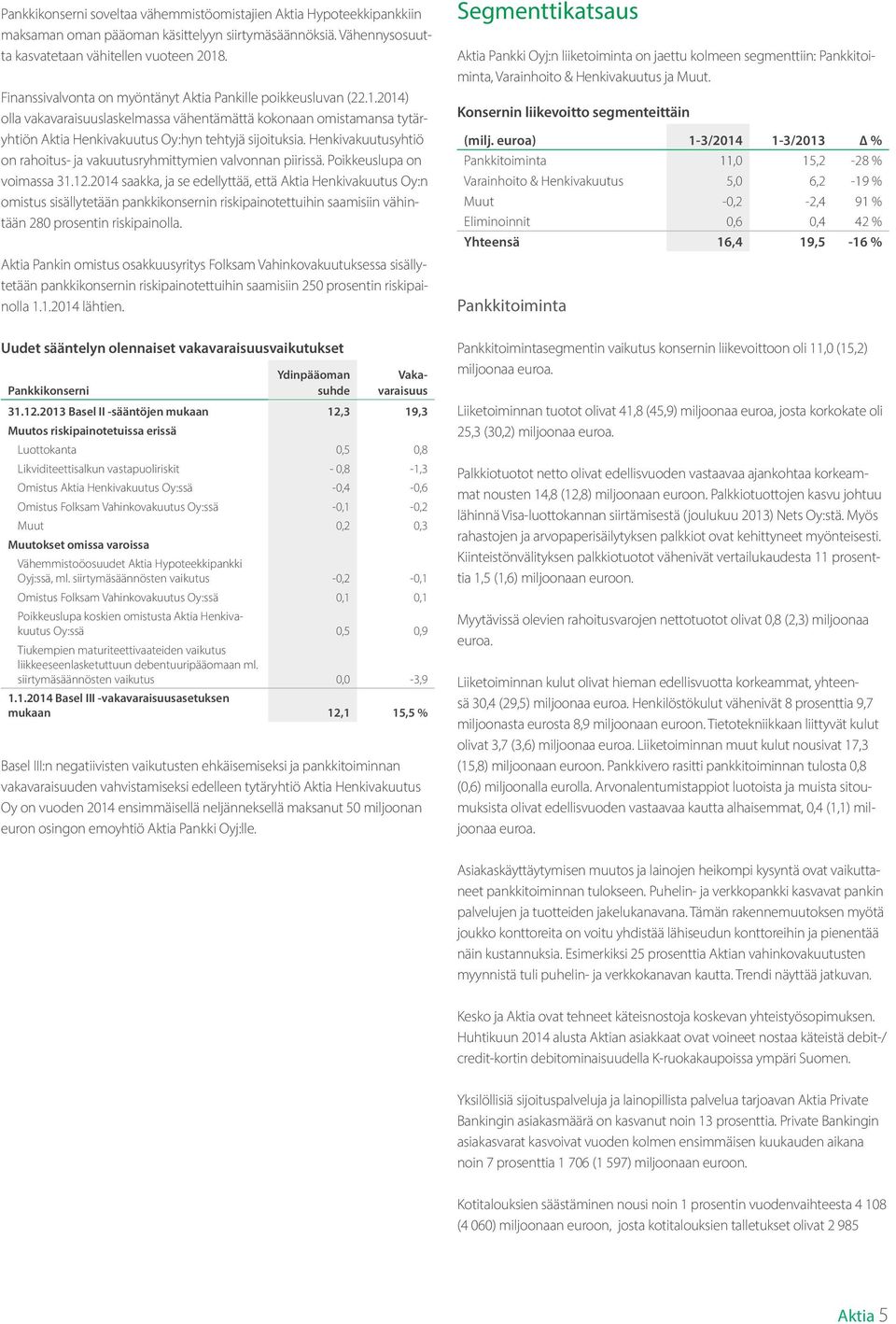 Henkivakuutusyhtiö on rahoitus- ja vakuutusryhmittymien valvonnan piirissä. Poikkeuslupa on voimassa 31.12.