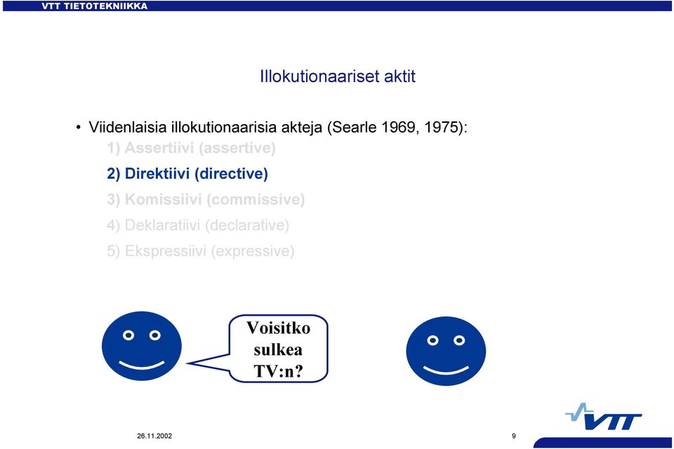 (directive) 3) Komissiivi (commissive) 4) Deklaratiivi