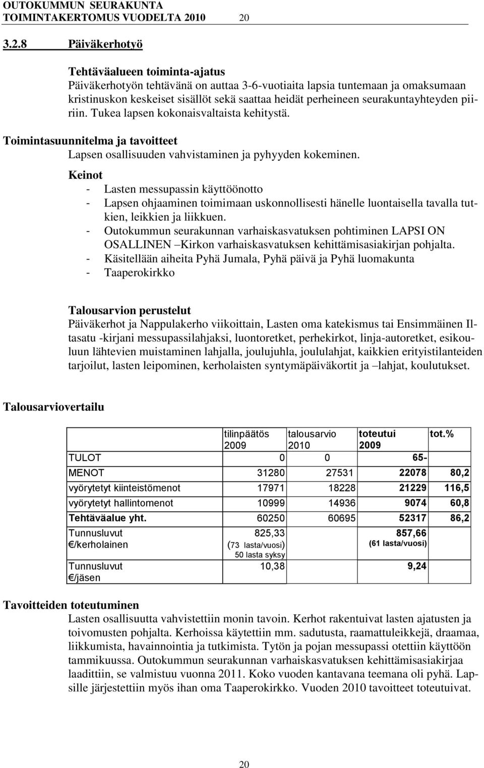 seurakuntayhteyden piiriin. Tukea lapsen kokonaisvaltaista kehitystä. Toimintasuunnitelma ja tavoitteet Lapsen osallisuuden vahvistaminen ja pyhyyden kokeminen.