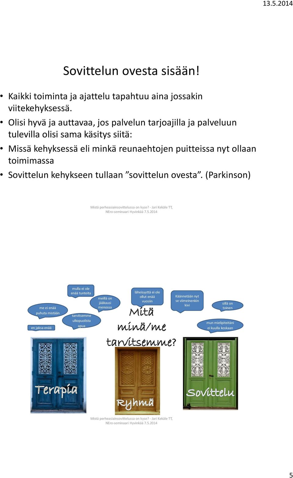 toimimassa Sovittelun kehykseen tullaan sovittelun ovesta.