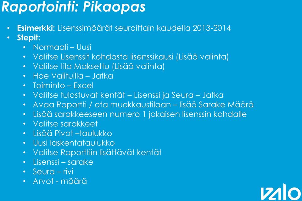 Lisenssi ja Seura Jatka Avaa Raportti / ota muokkaustilaan lisää Sarake Määrä Lisää sarakkeeseen numero 1 jokaisen lisenssin