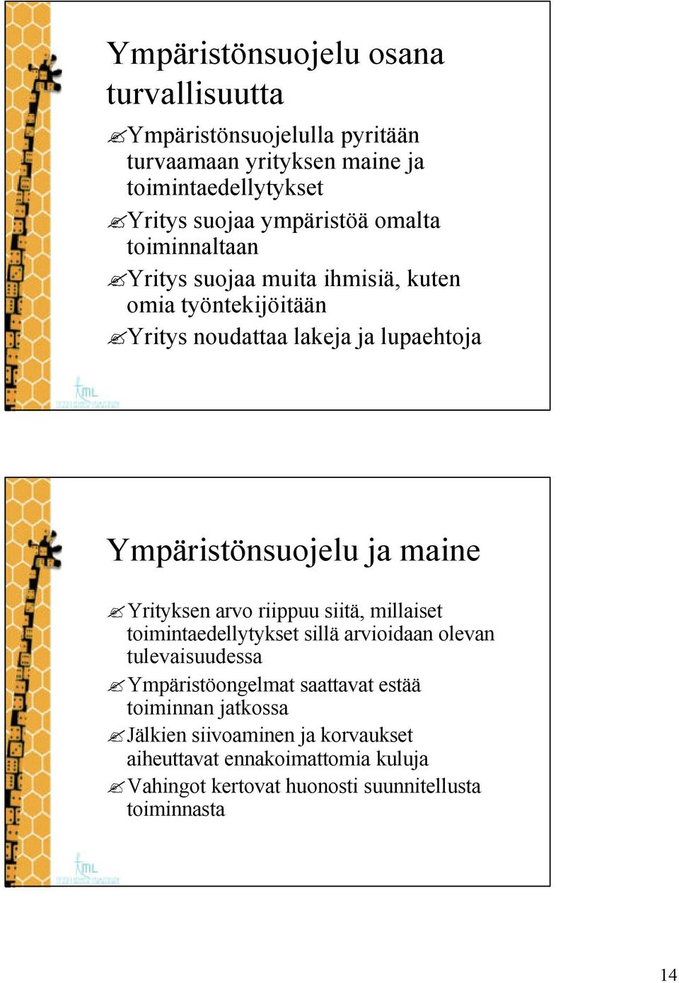 Ympäristönsuojelu ja maine Yrityksen arvo riippuu siitä, millaiset toimintaedellytykset sillä arvioidaan olevan tulevaisuudessa