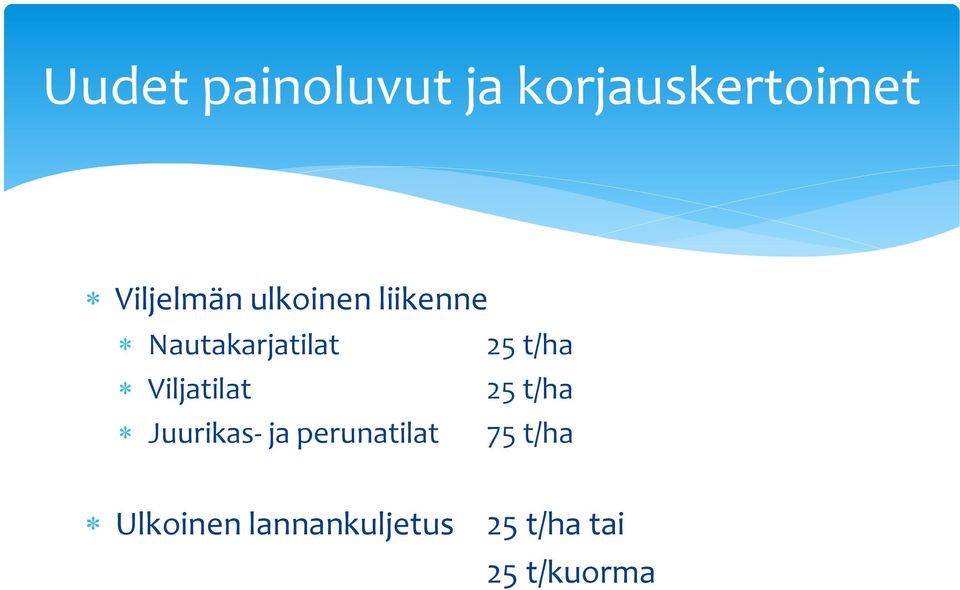 Viljatilat 25 t/ha Juurikas- ja perunatilat 75