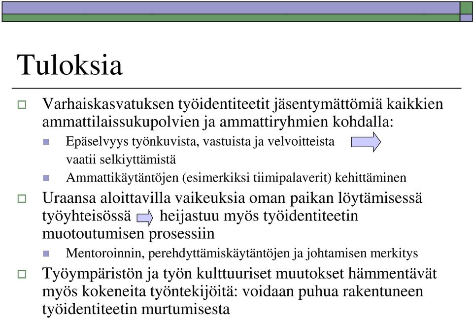 oman paikan löytämisessä työyhteisössä heijastuu myös työidentiteetin muotoutumisen prosessiin Mentoroinnin, perehdyttämiskäytäntöjen ja