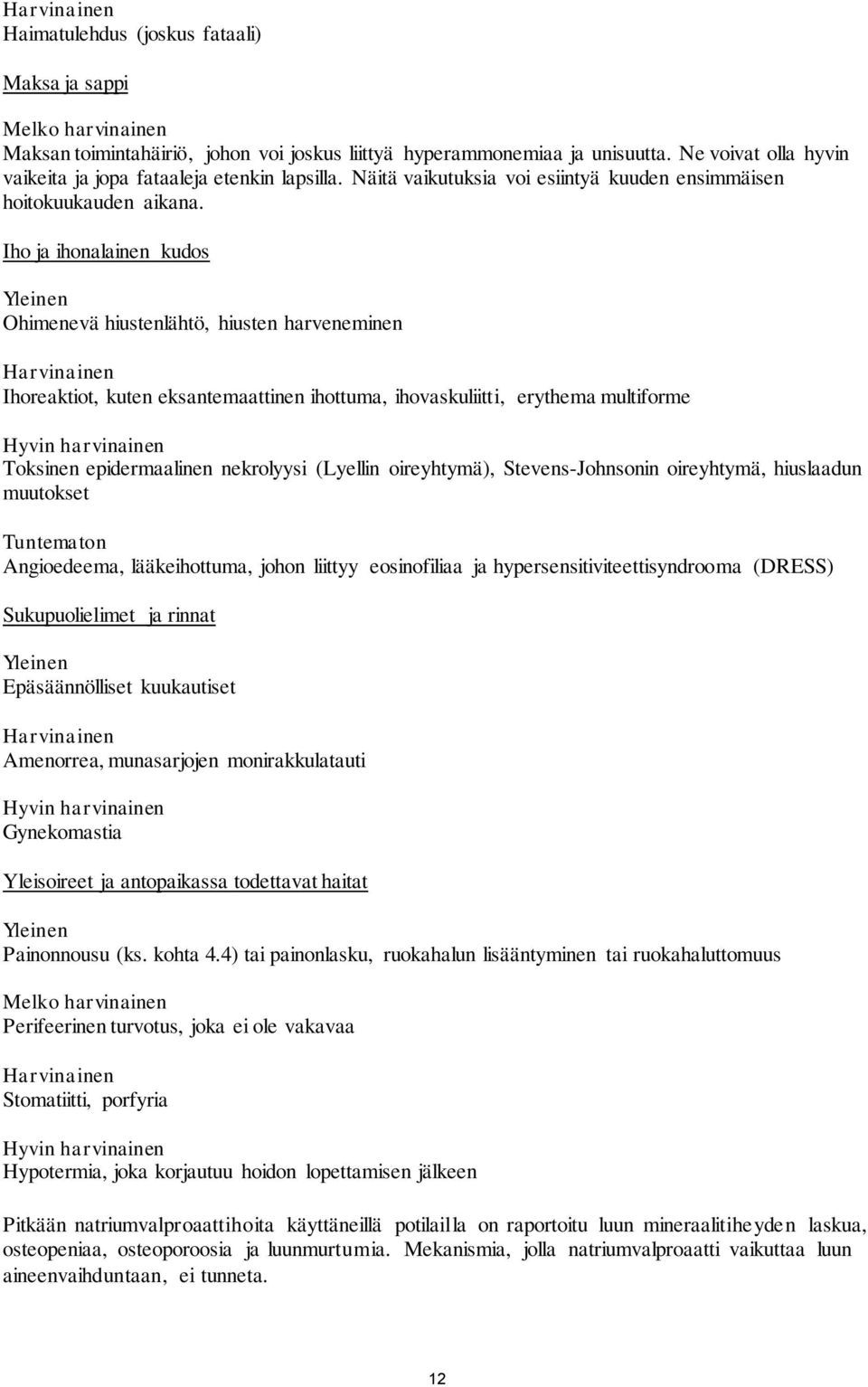 Iho ja ihonalainen kudos Yleinen Ohimenevä hiustenlähtö, hiusten harveneminen Harvinainen Ihoreaktiot, kuten eksantemaattinen ihottuma, ihovaskuliitti, erythema multiforme Hyvin harvinainen Toksinen