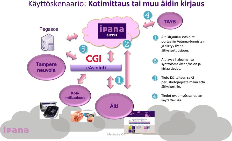 ipanaäitiyskorttiosioon. Äiti avaa haluamansa syöttölomakkeen/osion ja kirjaa tiedot.