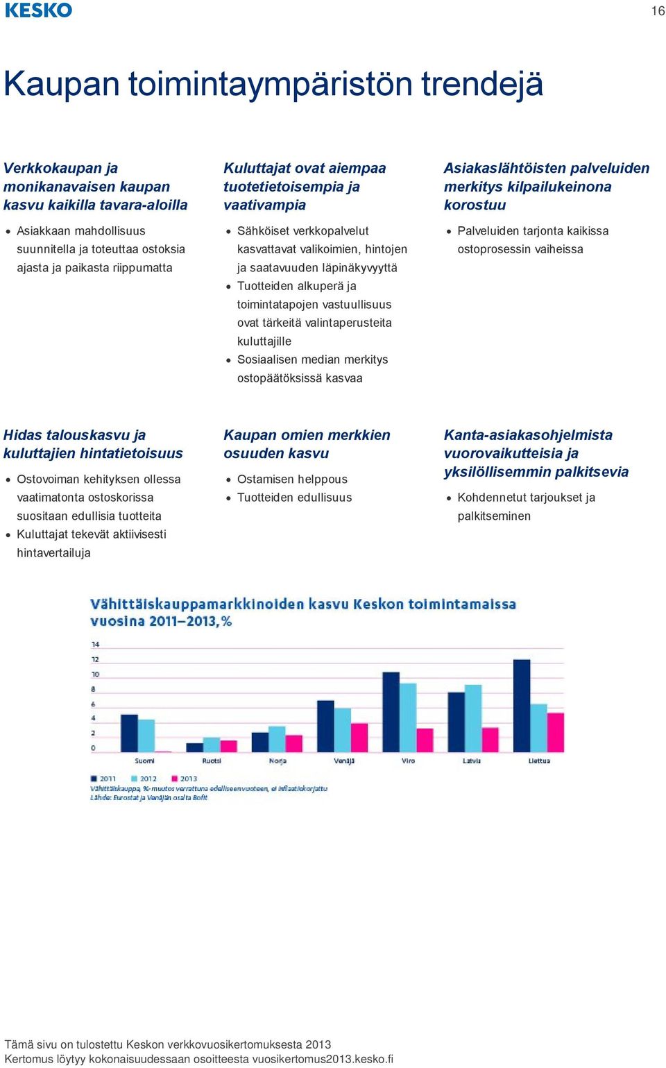 ovat tärkeitä valintaperusteita kuluttajille Sosiaalisen median merkitys ostopäätöksissä kasvaa Asiakaslähtöisten palveluiden merkitys kilpailukeinona korostuu Palveluiden tarjonta kaikissa