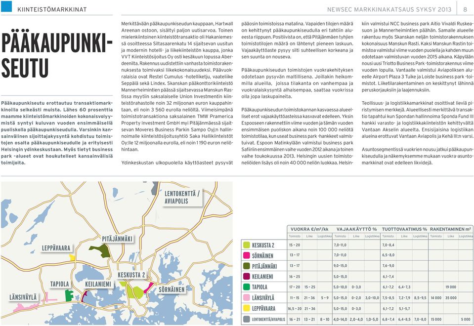 Varsinkin kansainvälinen sijoittajakysyntä kohdistuu toimistojen osalta pääkaupunkiseudulle ja erityisesti Helsingin ydinkeskustaan.