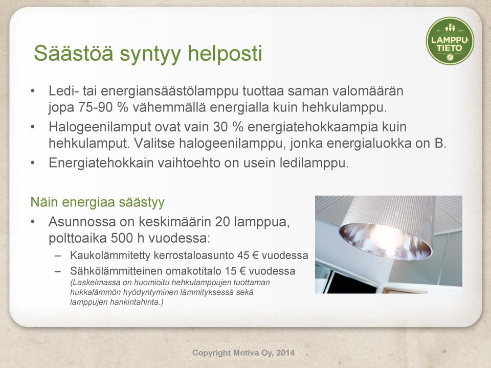 Energiatehokkain vaihtoehto on usein ledilamppu.