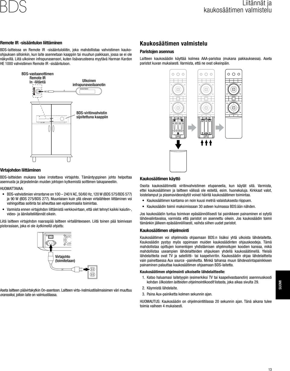 Kaukosäätimen valmistelu Paristojen asennus Laitteen kaukosäädin käyttää kolmea AAA-paristoa (mukana pakkauksessa). Aseta paristot kuvan mukaisesti. Varmista, että ne ovat oikeinpäin.