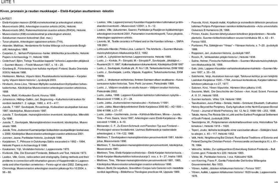 - Satakunnan museon kokoelmat (Sat. mus.) - Turun yliopisto, Arkeologian oppiaineen arkisto (TYA). - Akiander, Matthias, Herdaminne för fordna Wiborgs och nuvarande Borgåstift, Helsingfors 1868.