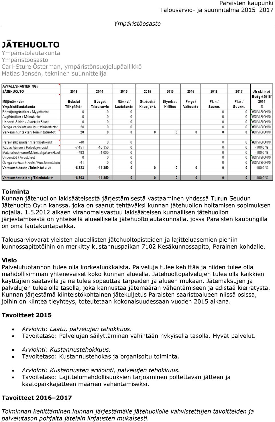 2012 alkaen viranomaisvastuu lakisääteisen kunnallisen jätehuollon järjestämisestä on yhteisellä alueellisella jätehuoltolautakunnalla, jossa Paraisten kaupungilla on oma lautakuntapaikka.