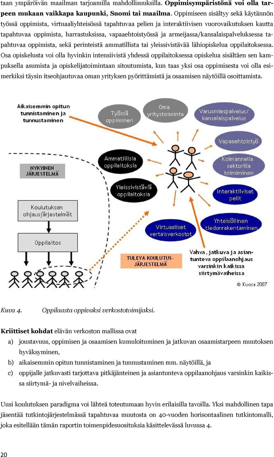 armeijassa/kansalaispalveluksessa tapahtuvaa oppimista, sekä perinteistä ammatillista tai yleissivistävää lähiopiskelua oppilaitoksessa.