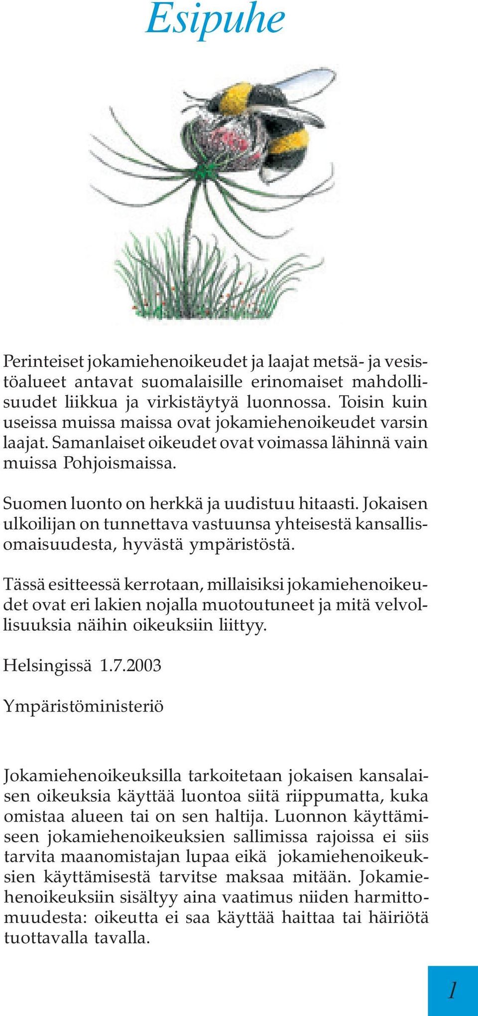 Jokaisen ulkoilijan on tunnettava vastuunsa yhteisestä kansallisomaisuudesta, hyvästä ympäristöstä.