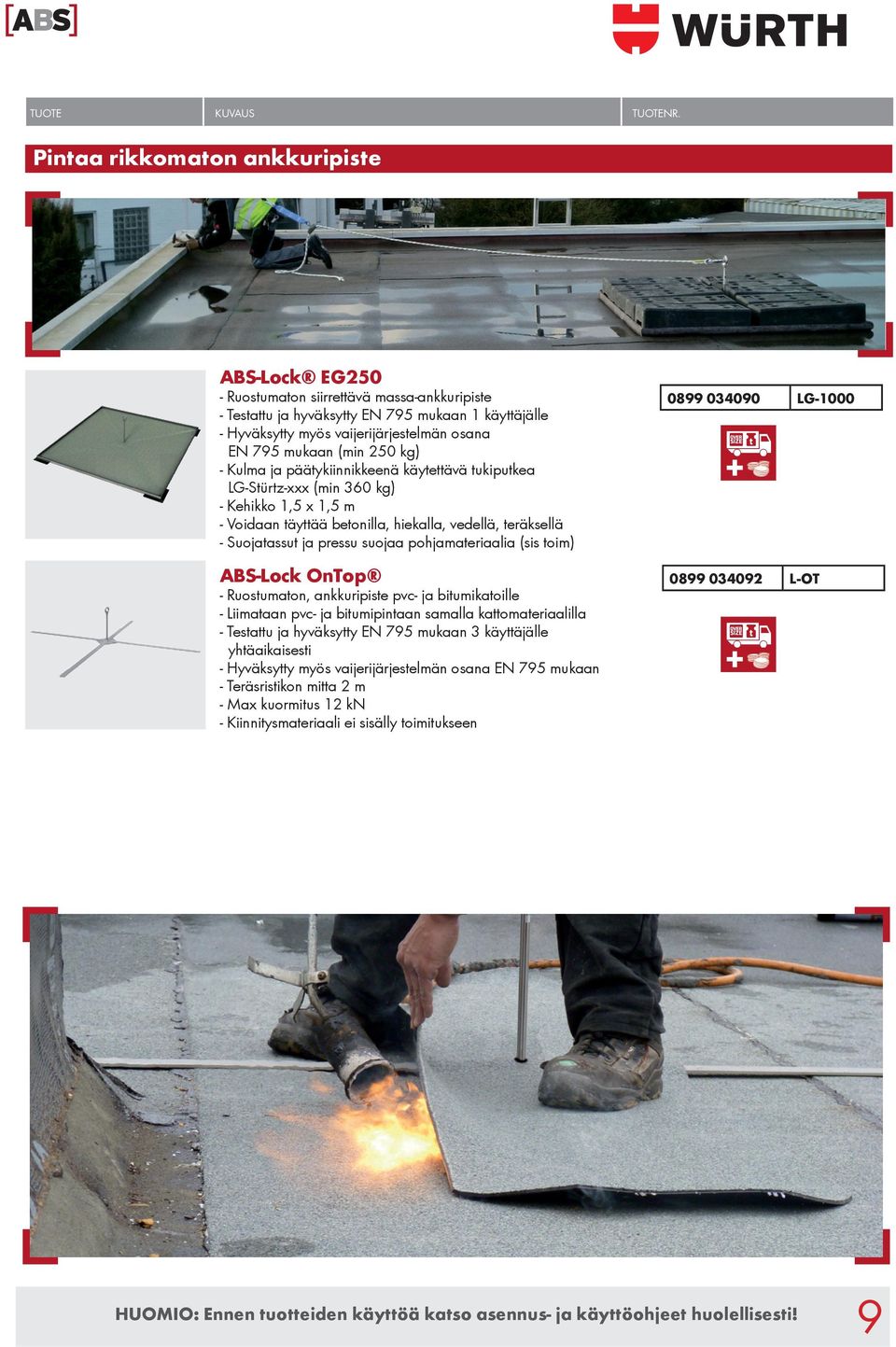 pressu suojaa pohjamateriaalia (sis toim) ABS-Lock OnTop - Ruostumaton, ankkuripiste pvc- ja bitumikatoille - Liimataan pvc- ja bitumipintaan samalla kattomateriaalilla - Testattu ja hyväksytty EN